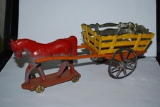 CHEVAL ET CHARETTE JOUET DE BAZARD TOLE LITHOGRAPHIEE