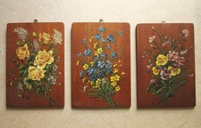 Three Beautiful Oils On Wood Paintings Flower Bouquets Art Nouveau Pink Thought