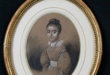 Young girl antique drawing and gouache highlights signed BOILLY frame 1/2 19th century