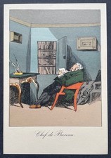 Chef de Bureau Gravure couleur de 1928 d'après Henry Monnier