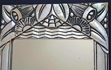 Miroir Art Déco original ancien – plâtre et bois – 33 x 56 cm, vintage, mural