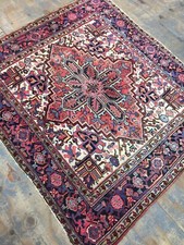 Antique Handmade Old Used He riz Wool Rug Carpet Chic Size:5.2 ft By 5.11 ft
