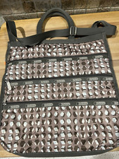 Le Sport Sac Brown Print Tote Large Handbag Zip Top Compartments 15"h x 14"