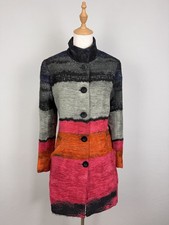 DESIGUAL Yes Multicolor Striped Colorful Buttons Cotton High Neck Coat Sz 38