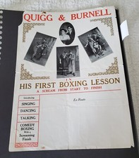 RARE: QUIGG AND BURNELL: 9.5X12.5 HANDBILL: "HIS FIRST BOXING LESSON": 1920'S: F