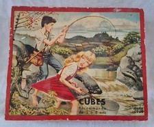 Ancien Puzzle Français 20 cubes en bois Massif enfants De 1950 Avec 6 Modèles