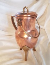 Copper coquemar, 3 feet, brass handle and handle, fireplace kettle 19th century