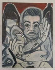 Huile Sur Toile Naïve Olivier Kohler 2021 " L'ange Déchu Aux Ailes Noires "