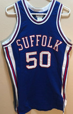 Suffolk Rams #50 Basketball NCAA Vintage Boston Powers Mfg. Blue Sewn Jersey 44