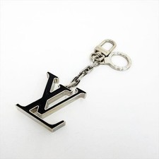 Louis Vuitton Porte Cles Initial LV Key Chain Ring Charm Silver Noir M65071 Auth