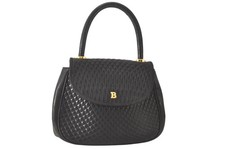 Authentic BALLY Vintage Quilting Leather Hand Bag Purse Black 1583N