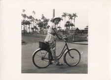 OLD PHOTO GUIANA 1950 YOUNG WOMAN AND HER BIKE IN CAYENNE