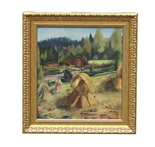 Paysage avec ferme huile - ferme, –