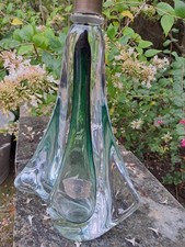Magnifique pied de lampe couleur émeraude - Cristallerie Val Saint Lambert 1950