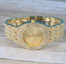 Women's octagon Iced Luxury Bezel & Band Hip Hop Gold Plated Montres Carlo Watch