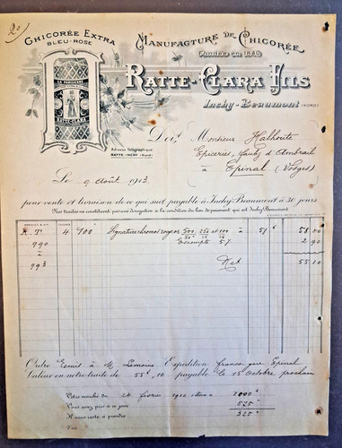1919 facture ancienne ratte - facture,