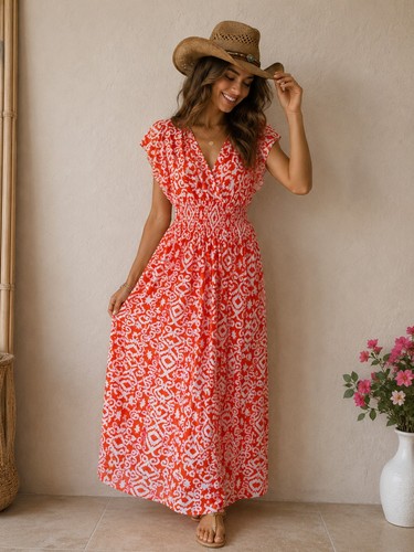Robe longue femme orange - robe,