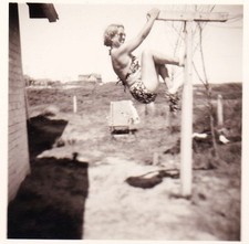 vintage funny snapshot photo sexy girl pole dance France 1950 bikini