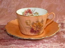 Large Vintage Limoges Porcelain Mug Orange Tone Anemone Decor VGC