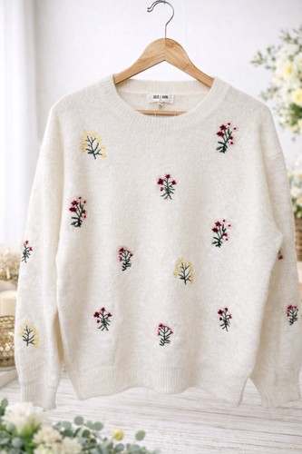 Pull brodé motifs fleurs - pull,