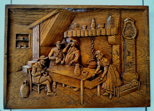 Tableau sculpté bois scène