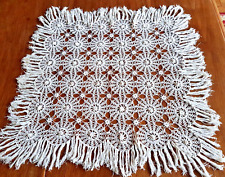 Fringed crocheted cotton tablecloth / centerpiece - 60 cm x60 cm + fringes 8 cm