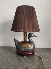 duck table lamp. vintage. Pewter duck, wooden base