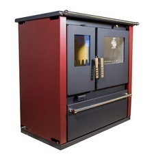 Cuisinière à bois avec dessus en métal, four Verso CS PLUS Bourgogne - 7.7 KW