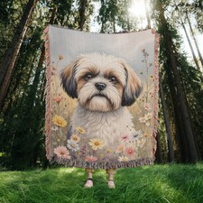 Shih Tzu Wildflower Woven Cotton Throw Blanket