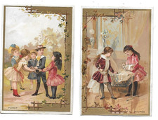 2 Antique Boyer H. Advertising Chromes 11 cms kids games doll gold background