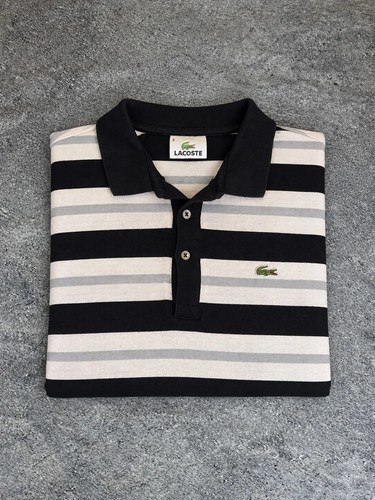 Polo lacoste rayé noir crème - noir,