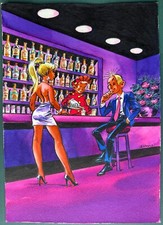 Dessin original DANY SPIROU FANTASIO SECCOTINE AU BAR signé  Dim 21,5 * 30,5 Cm