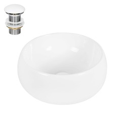 Lavabo en céramique blanc ronde garniture de vidage vasque à poser Ø 400x155 mm