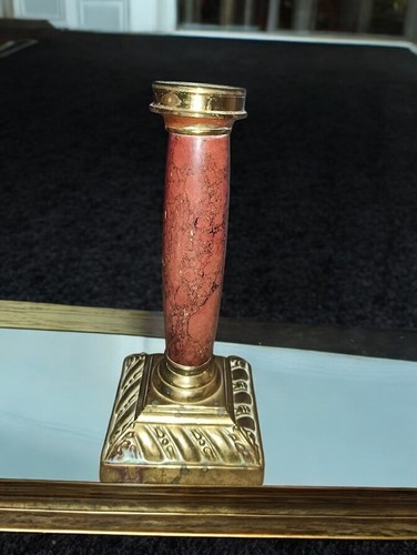 Bougeoir colonne laiton marbre
