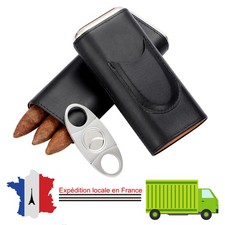 Galiner Noir cigares humideur Cave à Cigares Coupe cigare Etui pour 3 cigare