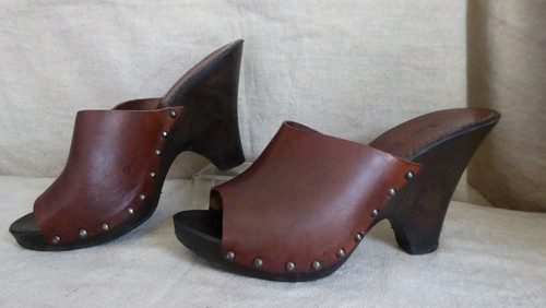 Sabots bois talon cuir marron - sabots,