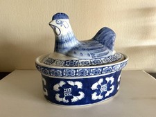 Terrine poule céramique bleue