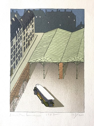 Litho hangar autobus 30x40cm - autobus",