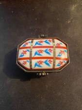 Antique Pill Box, White Porcelain Box, Hand Painted.