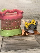 Littlest Pet Shop Portable Pets Gray Chinchilla #144 Brown Eyes with Cage