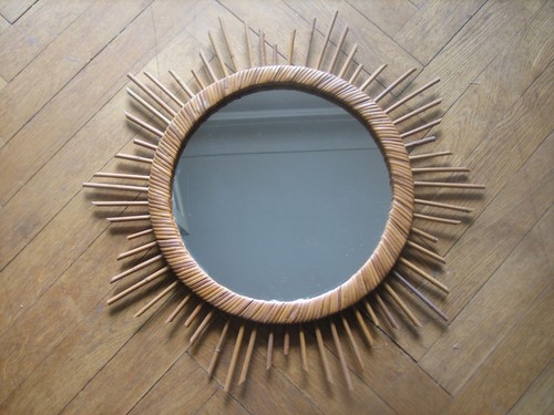 Grand miroir soleil rotin - miroir,