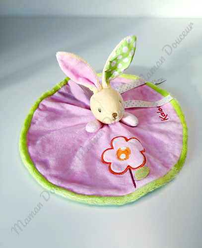 Doudou plat rond lapin rose - lapin,