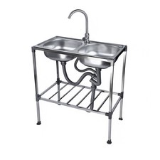 Évier double indépendant avec robinets d'eau chaude et froide, évier portable