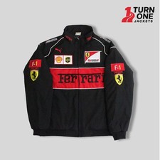 Vintage Black Ferrari F1 Racing Jacket: Embroidered Motorsport Streetwear
