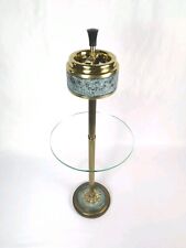 Brass and Marble Standing Ashtray with Glass Shelf  