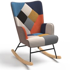 Fauteuil scandinave IVAR en tissu à bascule patchwork multicouleurs