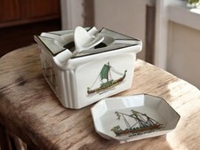 Cendrier vintage Porcelaine de Paris – Thème Marine, bateaux anciens