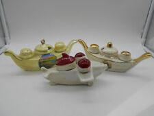 LOT OF 3 CONDIMENT SERVICE SALERON MUSTARD GONDOLA & PORCELAIN PLANE