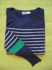 Pull fin ZARA bleu marine rayé blanc et vert taille M/L parfait état