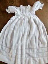 Antique White Hand Sewn Organdi BAPTISM DRESS with Religious Fold & Lace